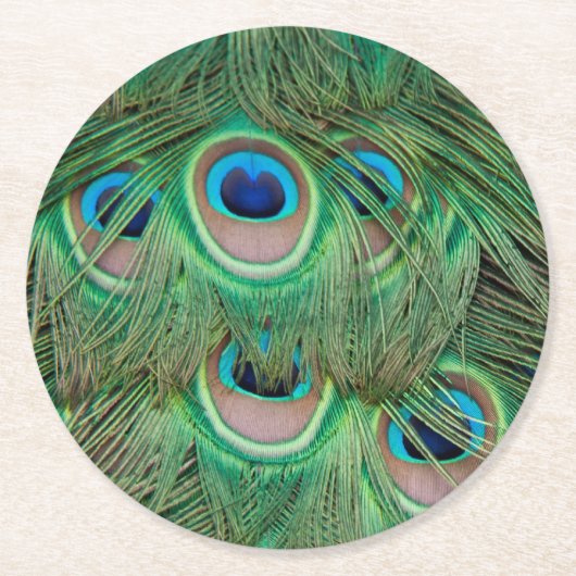 Peacock plumage ronde kartonnen onderzetter (Voorkant)