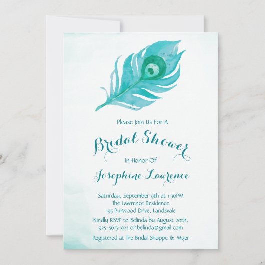 Peacock Plume bruids douche uitnodigingen (Voorkant)