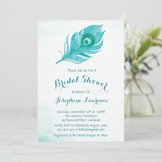 Peacock Plume bruids douche uitnodigingen (Staand voorkant)