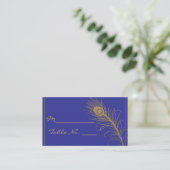 Peacock Plume in Gold en Navy Blue Place Card Plaatskaartje (Staand voorkant)