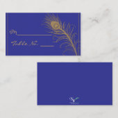Peacock Plume in Gold en Navy Blue Place Card Plaatskaartje (Voorkant / Achterkant)