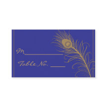 Peacock Plume in Gold en Navy Blue Place Card