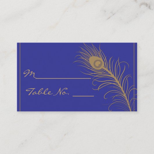 Peacock Plume in Gold en Navy Blue Place Card Plaatskaartje (Voorkant)