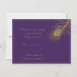Peacock Plume in Gold en Plum Response Card RSVP Kaartje