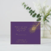 Peacock Plume in Gold en Plum Response Card RSVP Kaartje (Staand voorkant)
