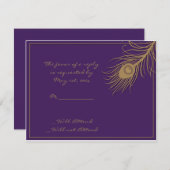 Peacock Plume in Gold en Plum Response Card RSVP Kaartje (Voorkant / Achterkant)