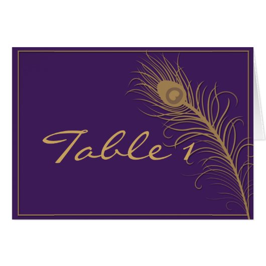 Peacock Plume in Gold en Plum Table Number Card (Voorkant Horizontaal)
