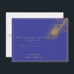 Peacock Plume Response Kaart<br><div class="desc">Eenvoudig, maar elegant. Dit trouwontwerp, Peacock Plume in Gold en Navy Blue, heeft een blauwe achtergrond voor de marine en één gouden vrek veer. Als u dit ontwerp in een verschillende kleur nodig hebt, gelieve me te contacteren.Deze reeks heeft uitnodigingen, sparen de datumkaarten, reactiekaarten, dank u kaarten, de kaarten van...</div>