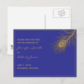 Peacock Plume Save the Date Briefkaart (Voorkant / Achterkant)