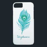 Peacock Plume Waterverf Case-Mate iPhone Case<br><div class="desc">Deze pauwenveer hoes is het perfecte cadeau voor een bruid, bruidsmeisje, moeder of een speciale vriend. Personaliseer het met een naam. Dit product maakt deel uit van het Peacock Plume Wedding Collectie dat een reeks bruidsbriefpapier en bruidsgeschenken bevat met dit ontwerp. Bezoek de pagina collectie in onze winkel om het...</div>
