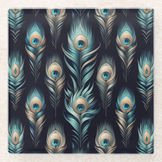 Peacock Plumes Glazen Onderzetter (Voorkant)