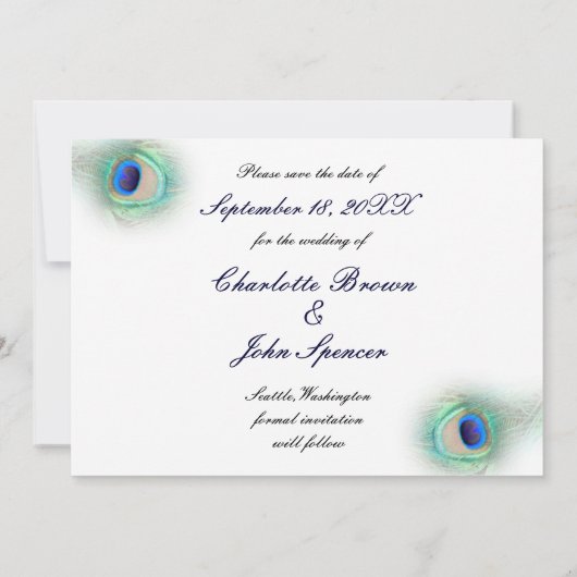 Peacock Plumes slaat de datum op Save The Date (Achterkant)