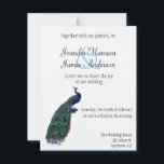 Peacock Plumes Weddenschap Kaart<br><div class="desc">Deze prachtige uitnodiging bevat een prachtige foto op de achterkant van groene en blauwe pauw-veren.  Aan de voorkant is er een kleurrijke pauw.  Alle tekst kan worden aangepast aan uw behoeften.</div>