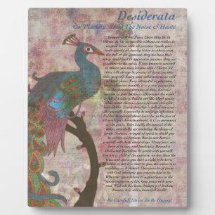 Peacock Pointing to the Desiderata Poem Fotoplaat