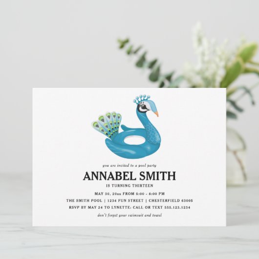 Peacock Pool Float Pool Party Verjaardag Kaart (Staand voorkant)