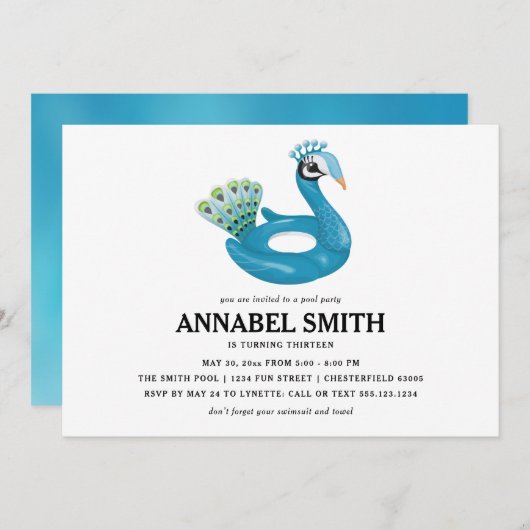 Peacock Pool Float Pool Party Verjaardag Kaart (Voorkant / Achterkant)
