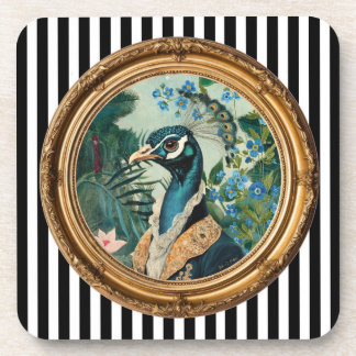 Peacock Portrait Art Print in Ornate Gold Frame St Bier Onderzetter