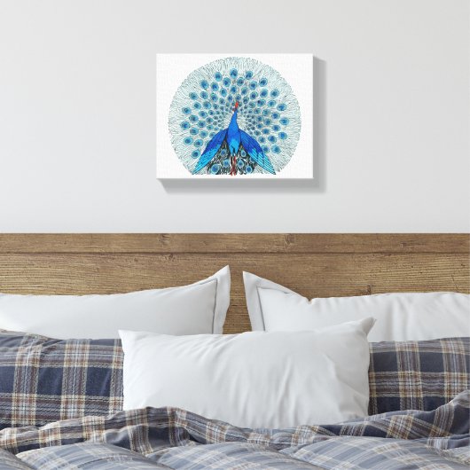 Peacock - Prachtige tekening Canvas Afdruk (Insitu (Slaapkamer))
