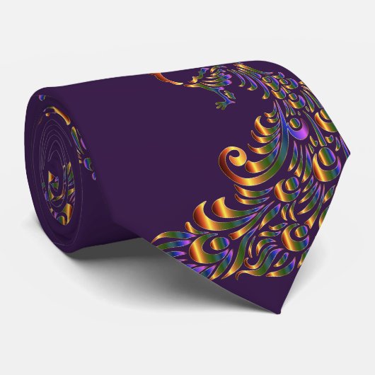 Peacock Print Gold Green Necktie Stropdas (Opgerold)