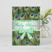 Peacock Print Green Bow Baby shower Uitnodiging (Staand voorkant)