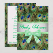 Peacock Print Green Bow Baby shower Uitnodiging (Voorkant / Achterkant)