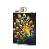 Peacock pronkend blauw en geel verenkleed heupfles (Links)