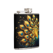 Peacock pronkend blauw en geel verenkleed heupfles (Rechts)