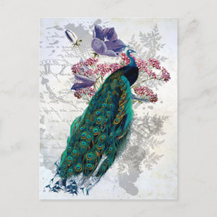 Peacock Purple Flowers  Ephemera Elegant  Briefkaart
