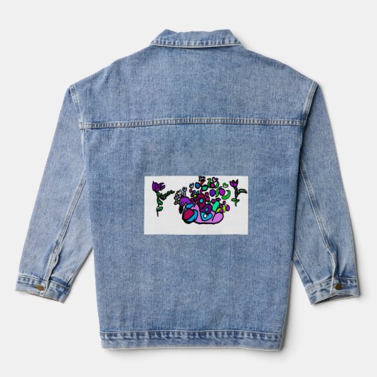 Peacock purple roses denim jacket (Achterkant)
