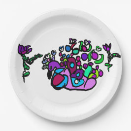 Peacock purple roses papieren bordje