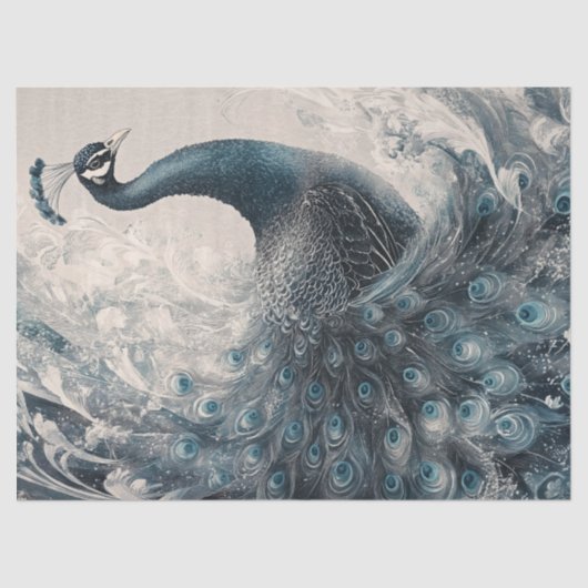 Peacock Regal Waterverf Decoupage Vogelkunst Tissuepapier (Voorkant)