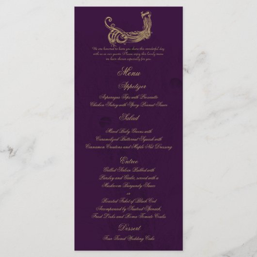 Peacock Regency in Paarse bruiloft Menu (Voorkant)