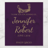 Peacock Regency in Paarse bruiloft Wijn Label Wijn Etiket (Enkel label)