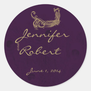 Peacock Regency in Paarse Envelope Seal Ronde Sticker