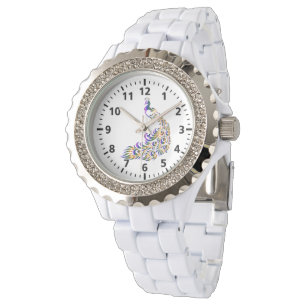 Peacock Rhinestone White Enamel Womens Watch Horloge
