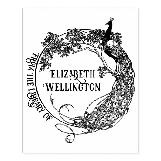 Peacock RND Lijst Art Nouveau Bibliotheek Boek Naa Rubberstempel (Afrduk)