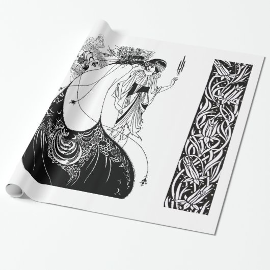 Peacock Rok Beardsley Art Nouveau Cadeaupapier (Uitgerold)