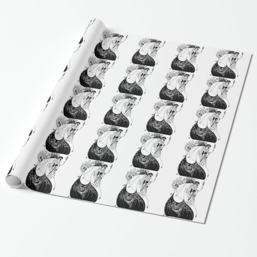 Peacock Rok Beardsley Art Nouveau Cadeaupapier (Uitgerold)