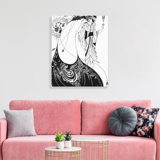 Peacock Rok Beardsley Art Nouveau Canvas Afdruk (Insitu (Woonkamer))
