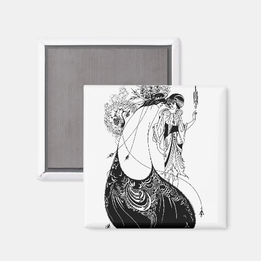 Peacock Rok Beardsley Art Nouveau Magneet (Voorkant / Achterkant)