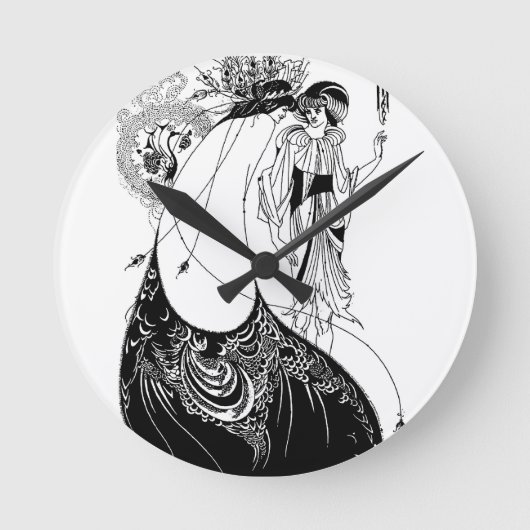 Peacock Rok Beardsley Art Nouveau Ronde Klok (Voorkant)
