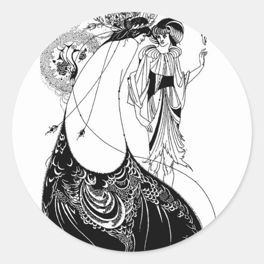 Peacock Rok Beardsley Art Nouveau Ronde Sticker (Voorkant)