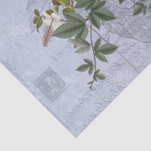 Peacock Romantic Blue Graphic Art Ephemera Tissuepapier (Detail)