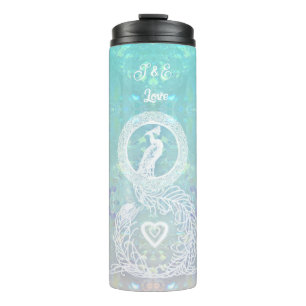 Peacock romantische bruiloft, hart gepersonaliseer thermosbeker