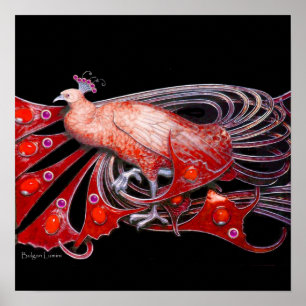 PEACOCK, rood paars grijs violet zwart Poster