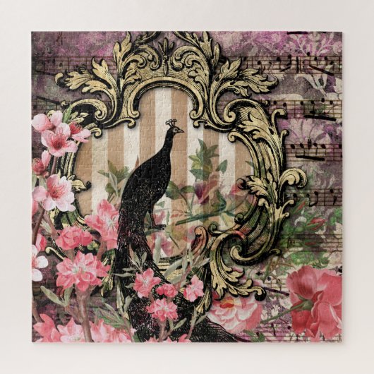 Peacock  Roze Floral Sheet Muziek Legpuzzel (Verticaal)
