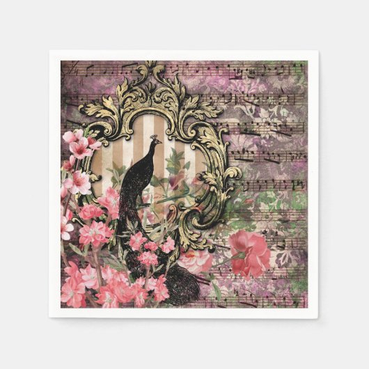 Peacock roze Franse bruiloft Papier servetten (Voorkant)