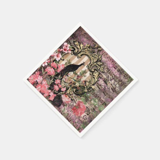 Peacock roze Franse bruiloft Papier servetten (Hoek)