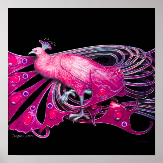 PEACOCK, roze, fuchsia, blauw paars zwart Poster (Voorkant)