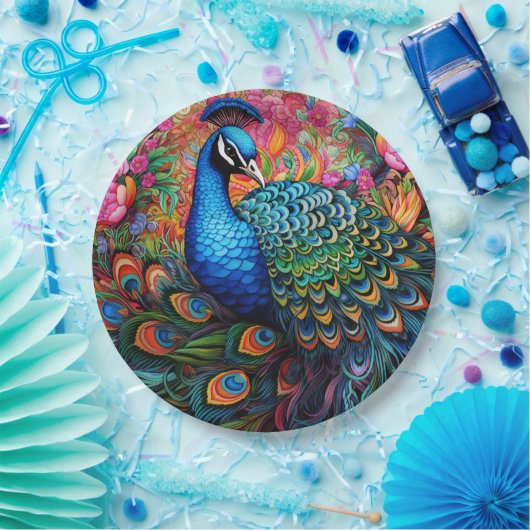 Peacock Rozen Elegant  Papieren Bordje (Feest)